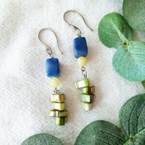 Mother of Pearl & Aventurine Earrings, Funky Boho Earrings, Maximalist Nature